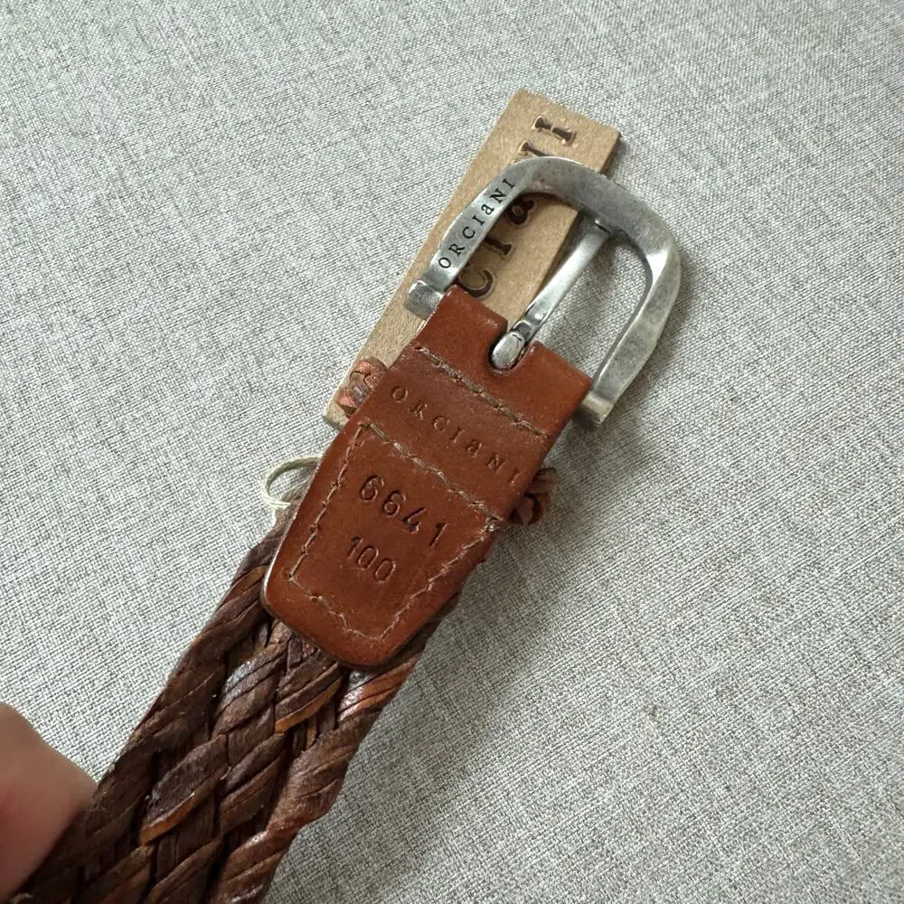 Orciani Handmade Woven Braided Brown Leather Silver Buckle Belt 100 NEW Western